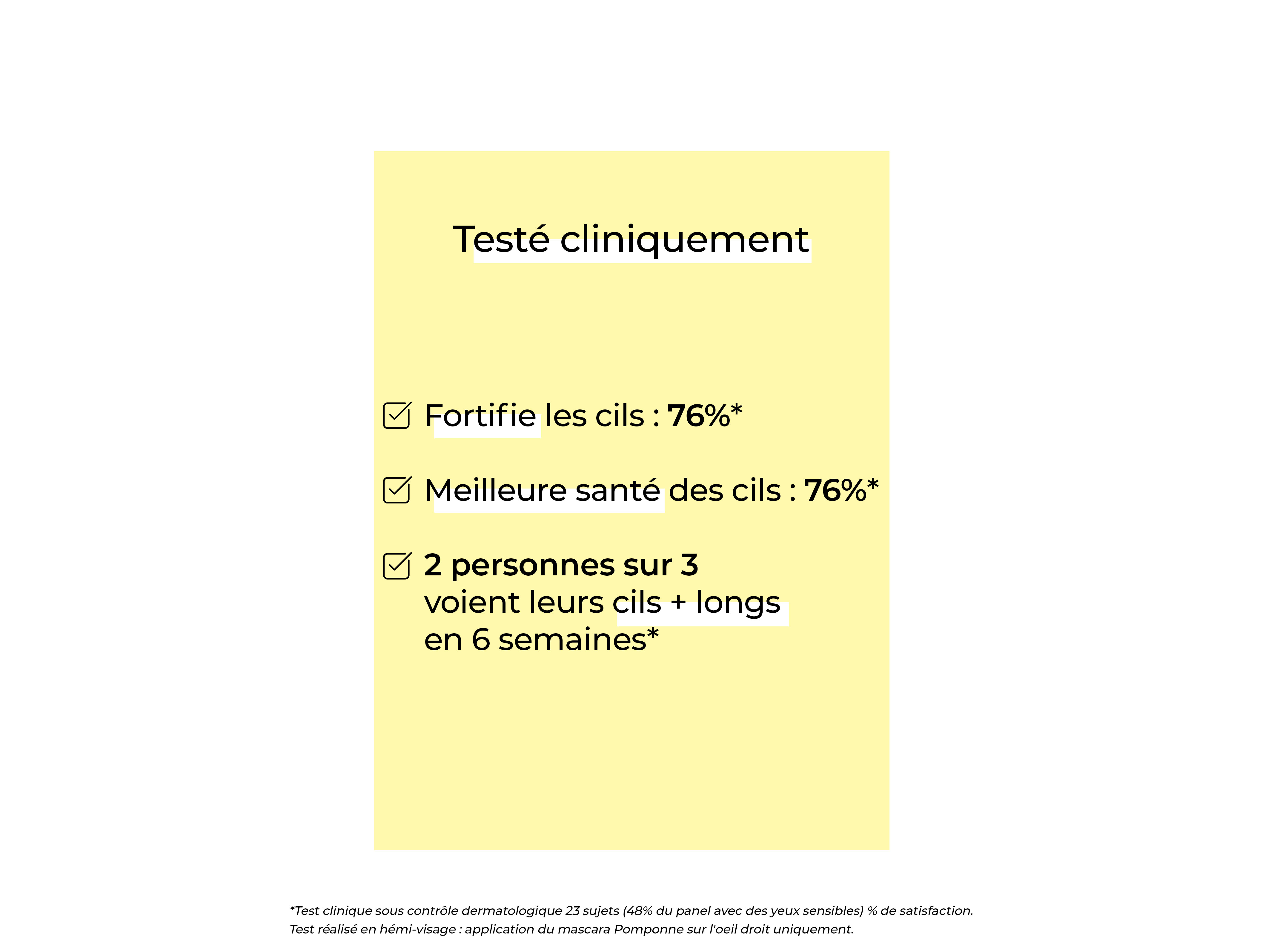 Résultat soin du test clinique du mascara naturel booster de cils Pomponne