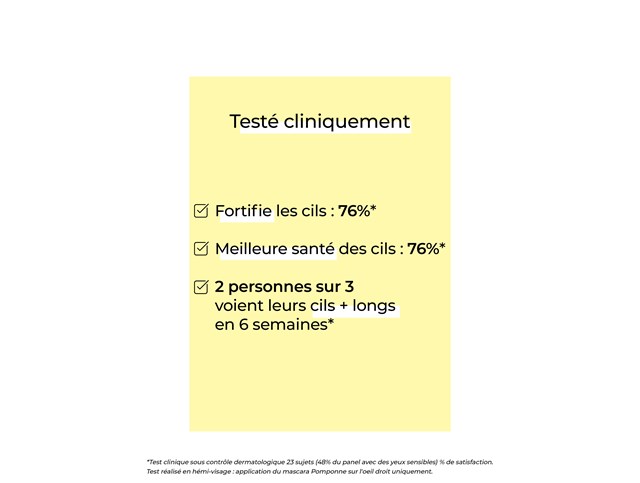 Résultat soin du test clinique du mascara naturel booster de cils Pomponne