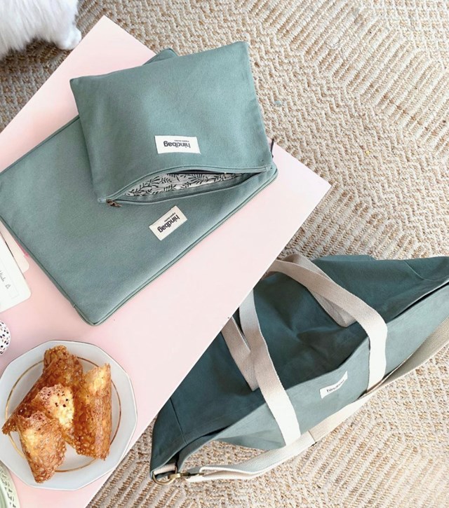 Pack Weekend - Sac cabas, vanity, pochette Sauge 6