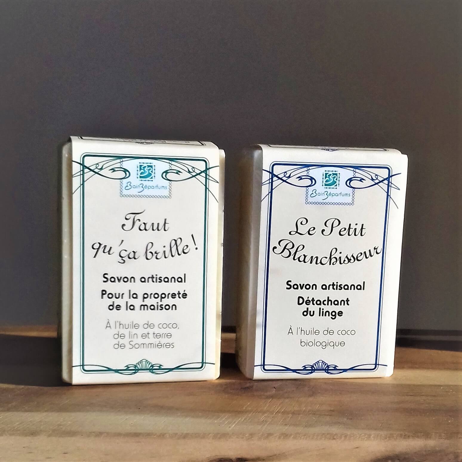 Duo de savons naturels détachant du linge et nettoyant de la maison