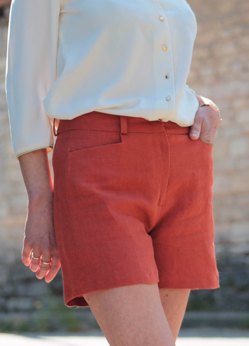 Short élégant en lin orange - Made in France - C.Bergamia