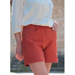 Short élégant en lin orange - Made in France - L'IRRESISTIBLE