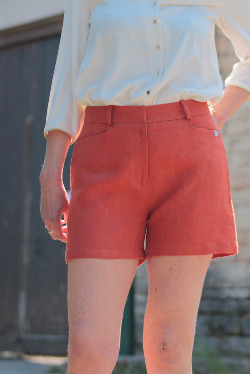 Short élégant en lin orange - Made in France - C.Bergamia