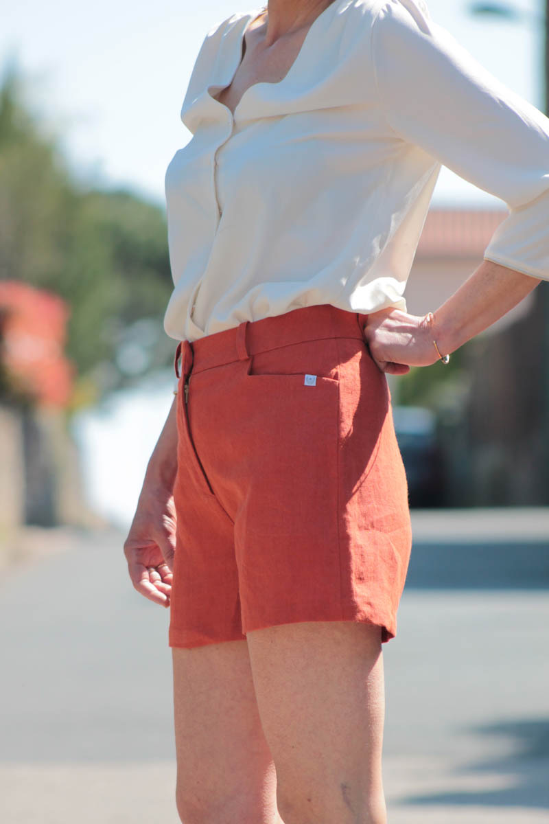 Short élégant en lin orange - Made in France - C.Bergamia