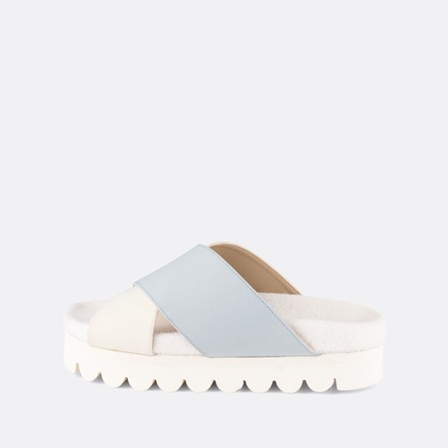 Mules compensées en PET & Bambou - Blanc/Bleu Clair