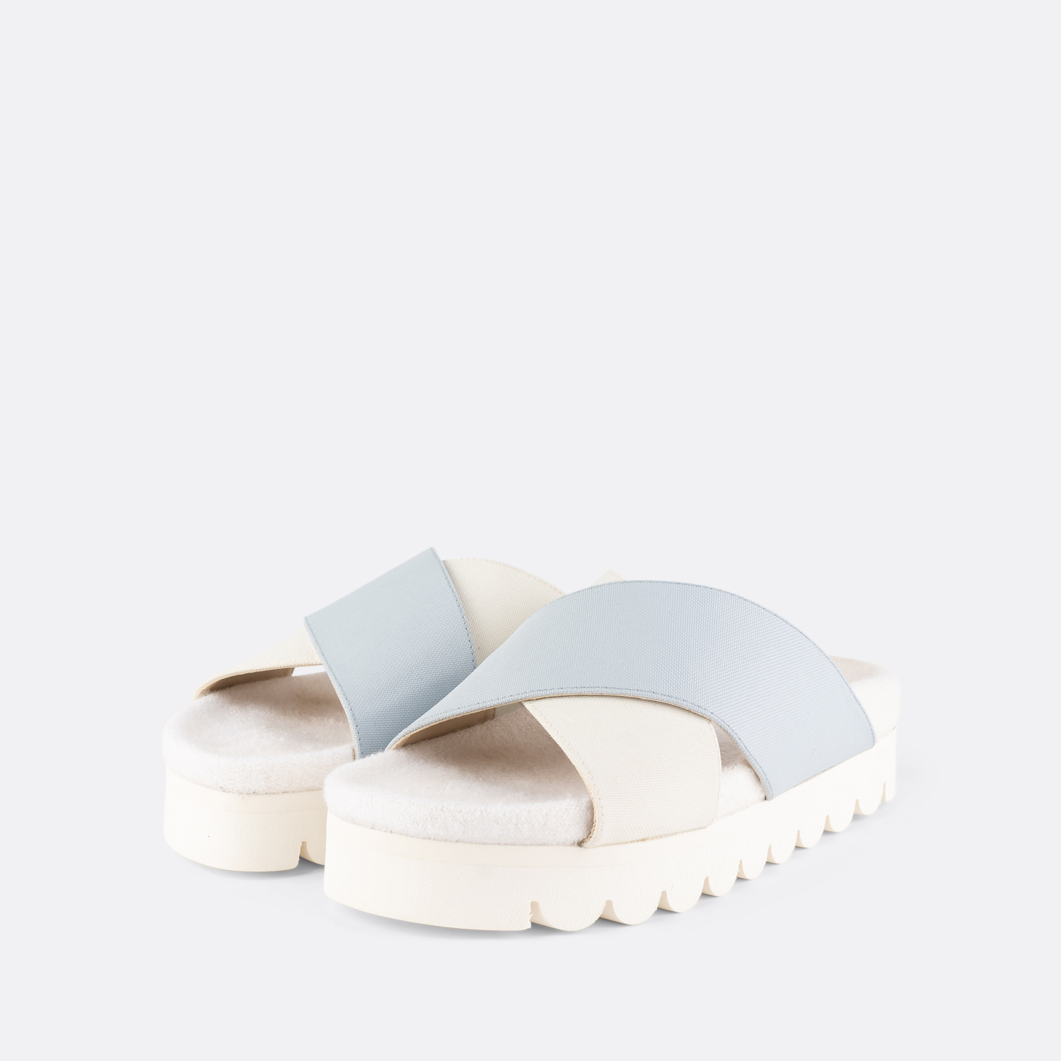 Mules compensées en PET & Bambou - Blanc/Bleu Clair 3