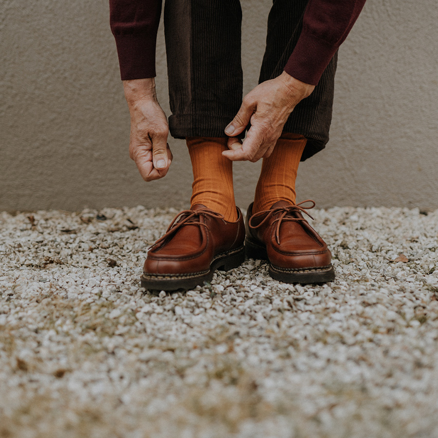 Chaussettes côtelées fil d'Ecosse miel hommes