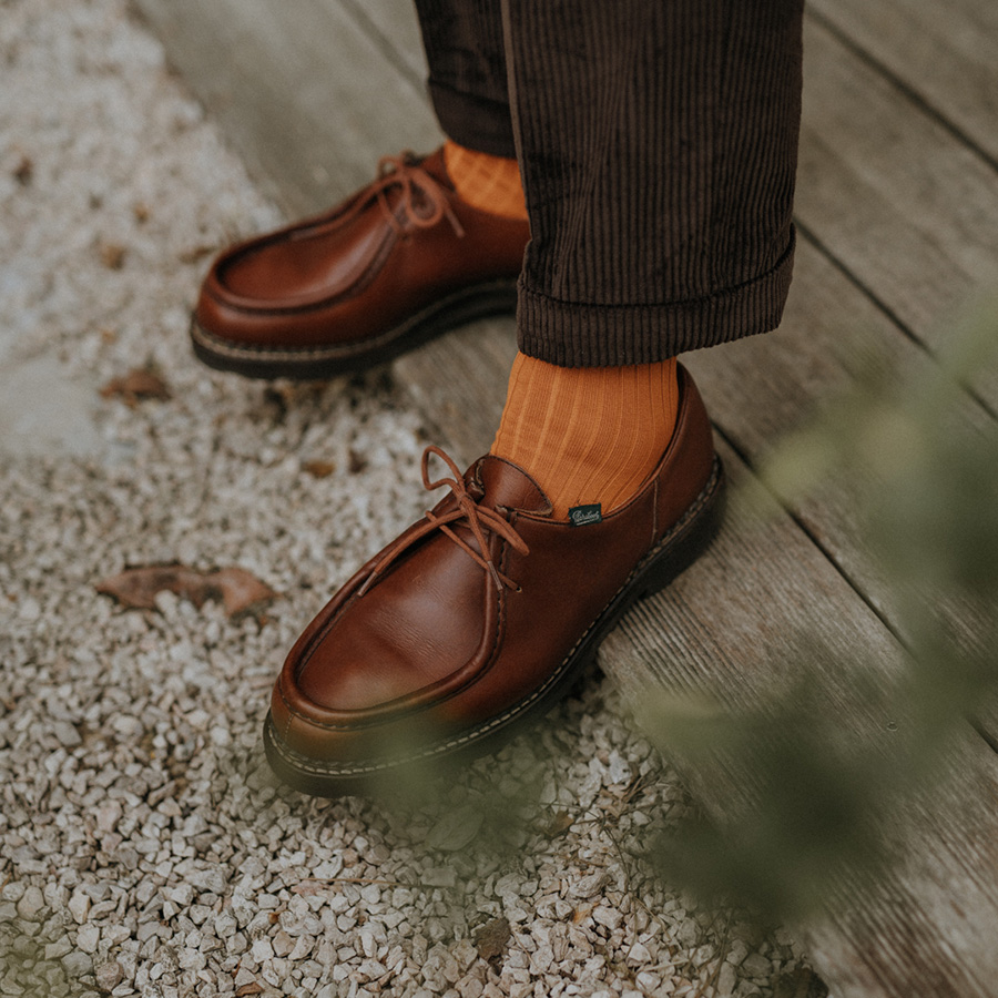 Chaussettes côtelées fil d'Ecosse miel pour hommes