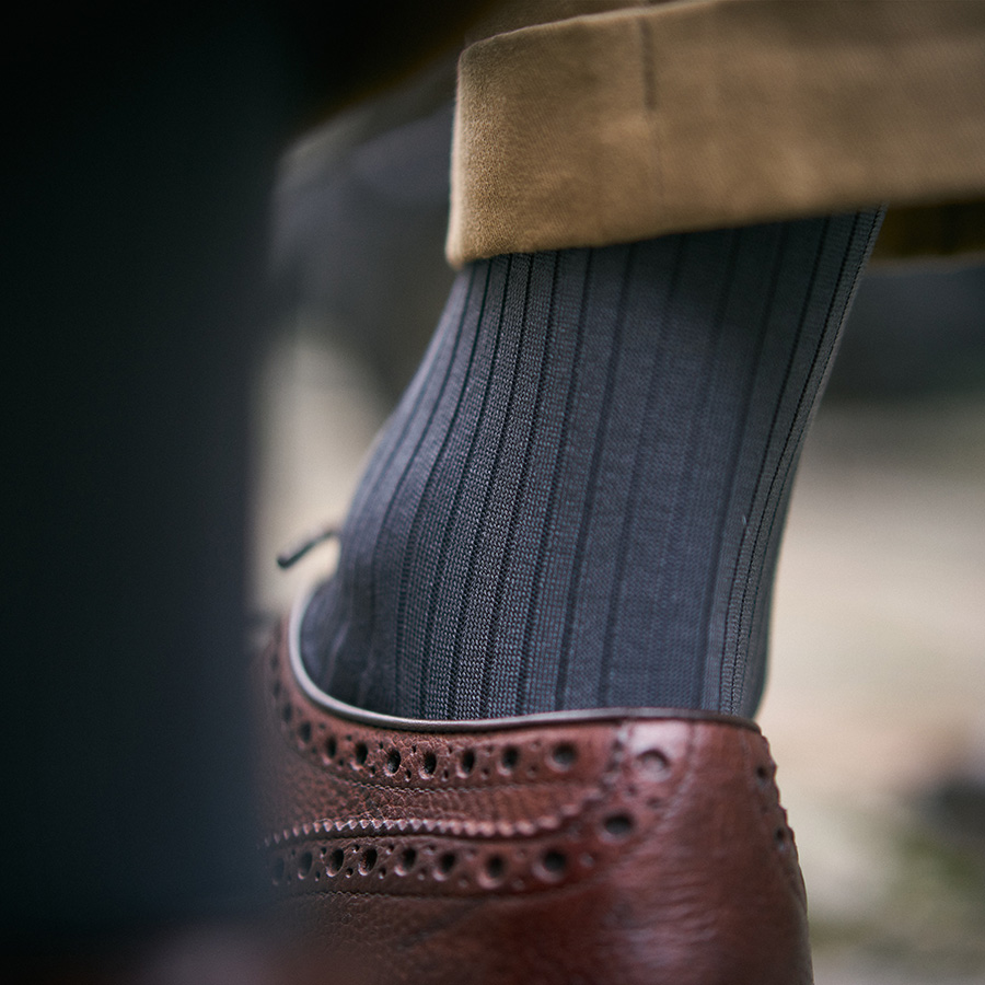 Chaussettes mi-bas fil d'Ecosse gris pour hommes