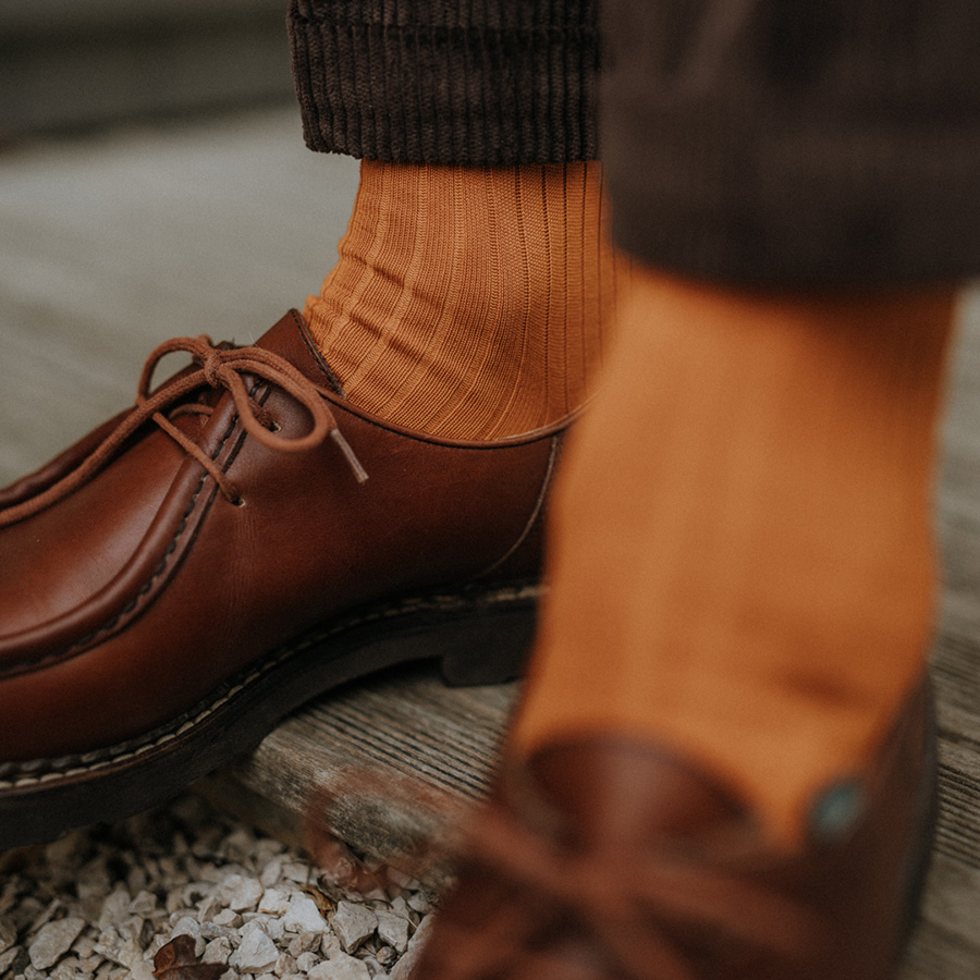 Mi-bas chaussettes côtelées fil d'Ecosse miel