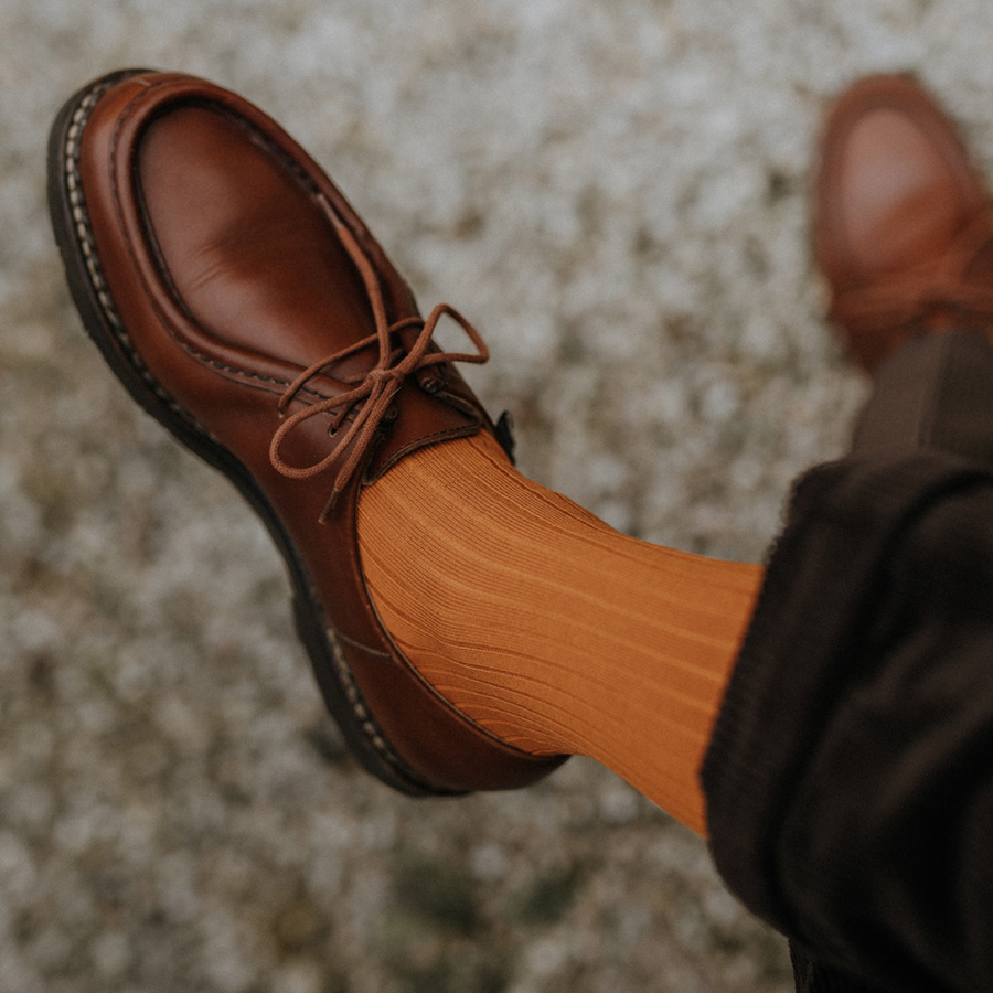 Mi-bas chaussettes côtelées fil d'Ecosse miel