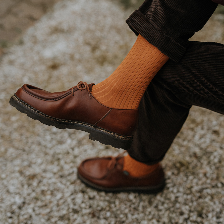 Mi-bas côtelé fil d'Ecosse miel