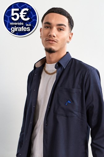 Chemise upcyclée bleu marine - girafon bleu