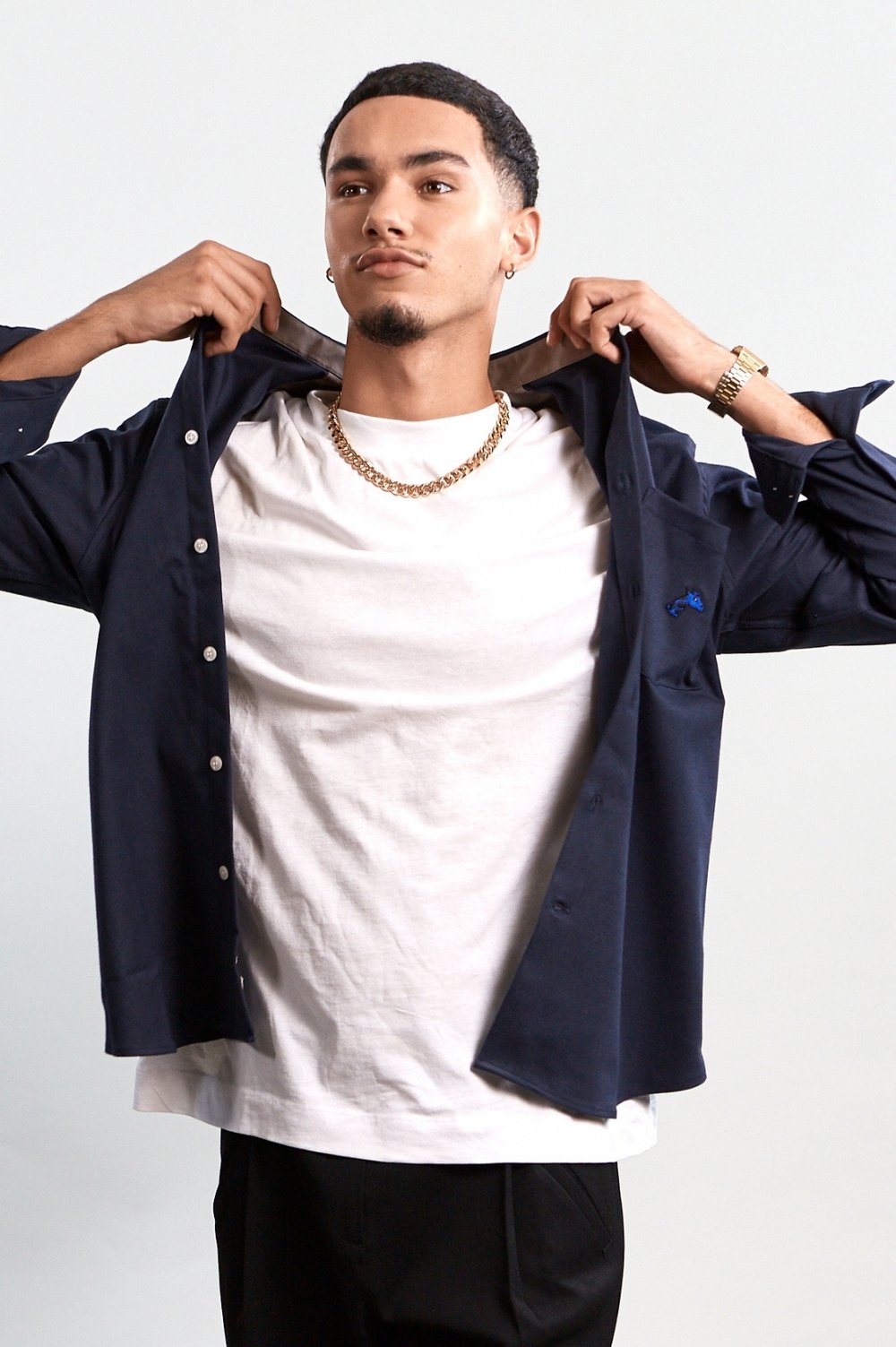 Chemise upcyclée bleu marine - girafon bleu 3