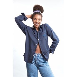Chemise upcyclée bleu marine - girafon bleu