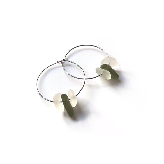 Créoles en verre BLANC & VERT des plages de Méditerrannée 2