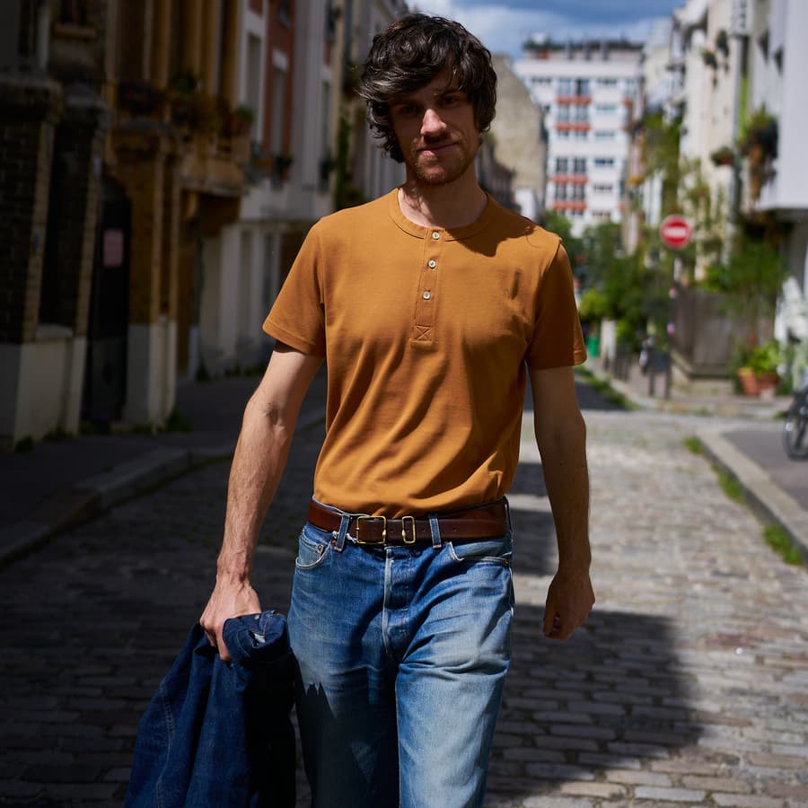 Henley piqué coton bio - ocre 3