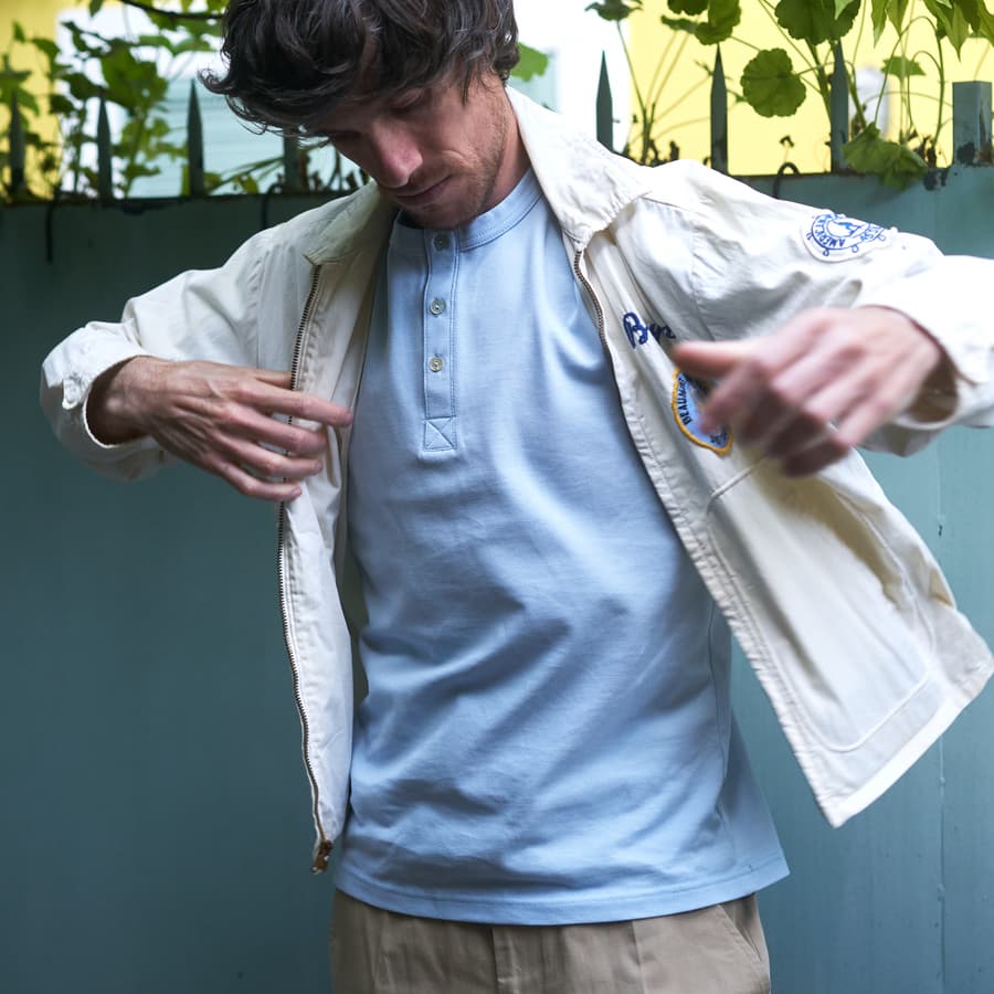 Henley bleu ciel coton bio hommes