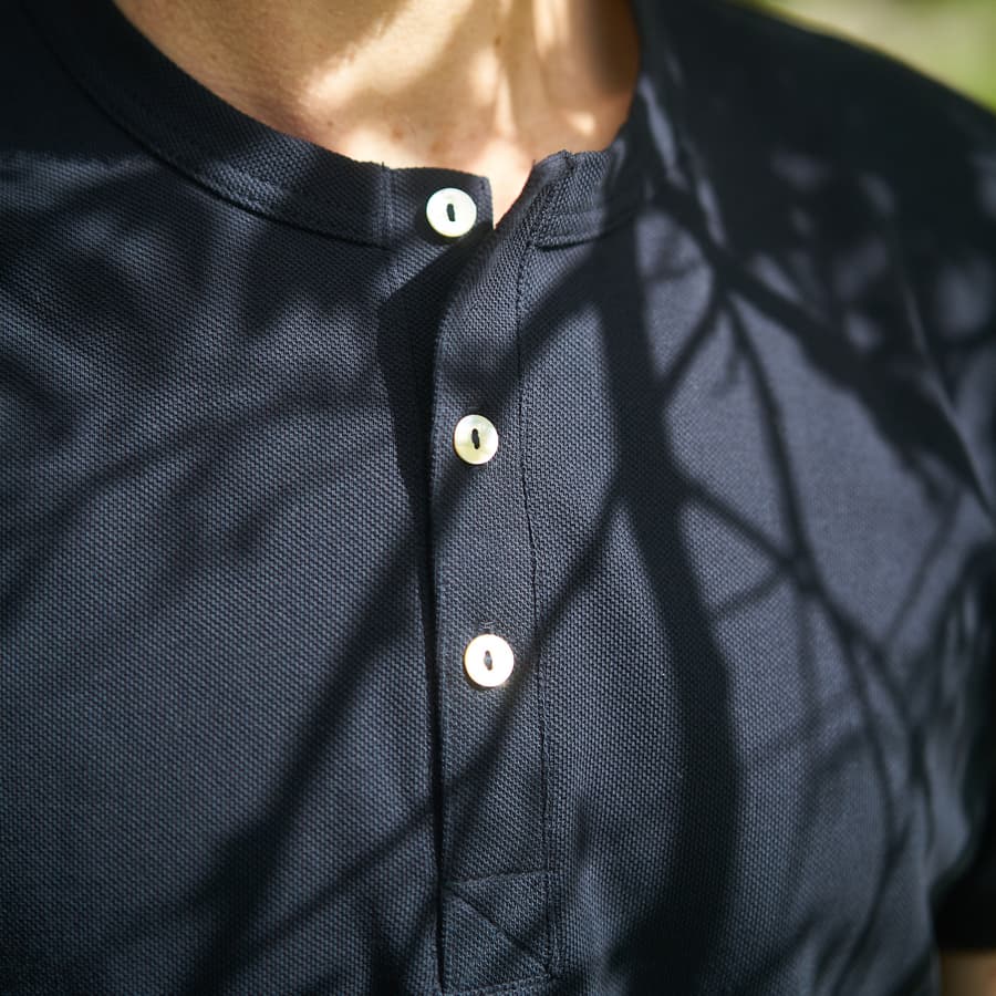 Henley été coton bio pour hommes bleu marine