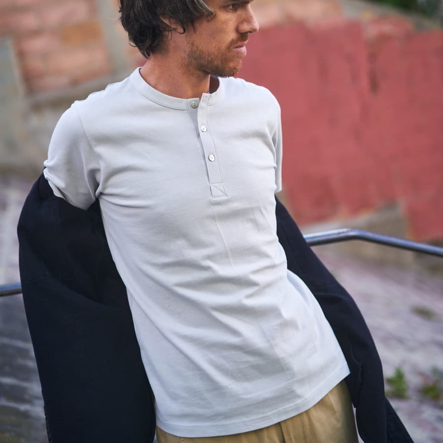 Henley piqué coton bio - gris clair 3