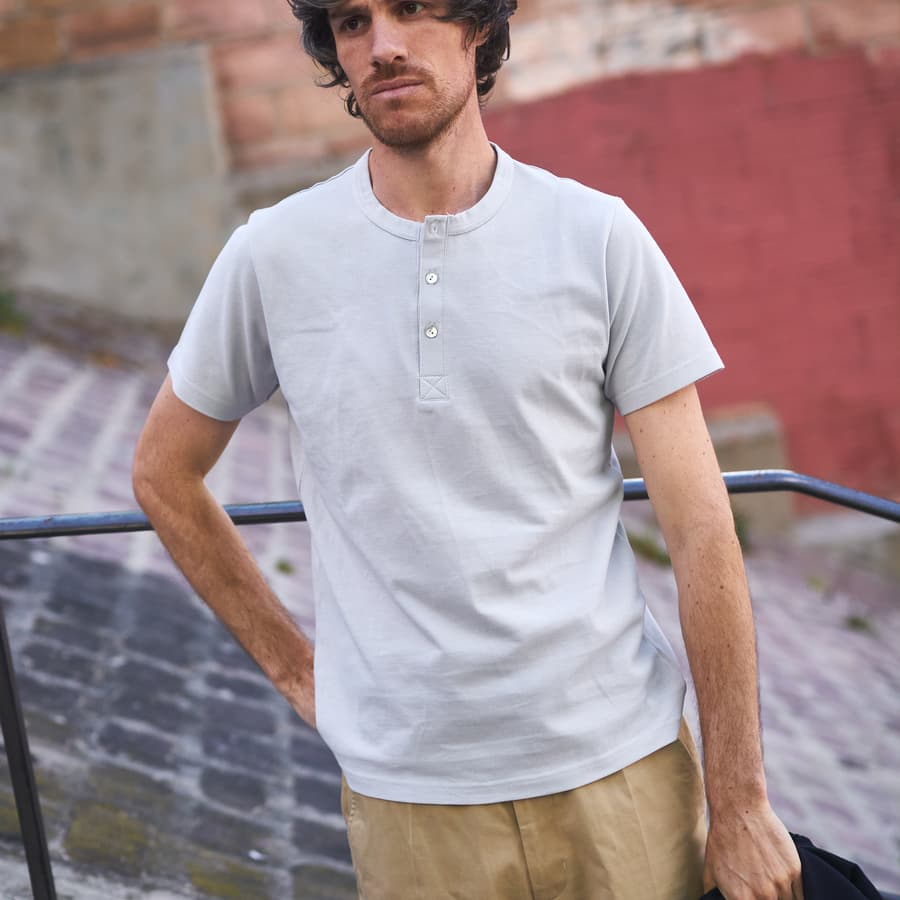 Henley gris clair coton biologique hommes