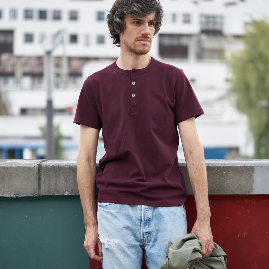 Henley col tunisien bordeaux foncé coton bio