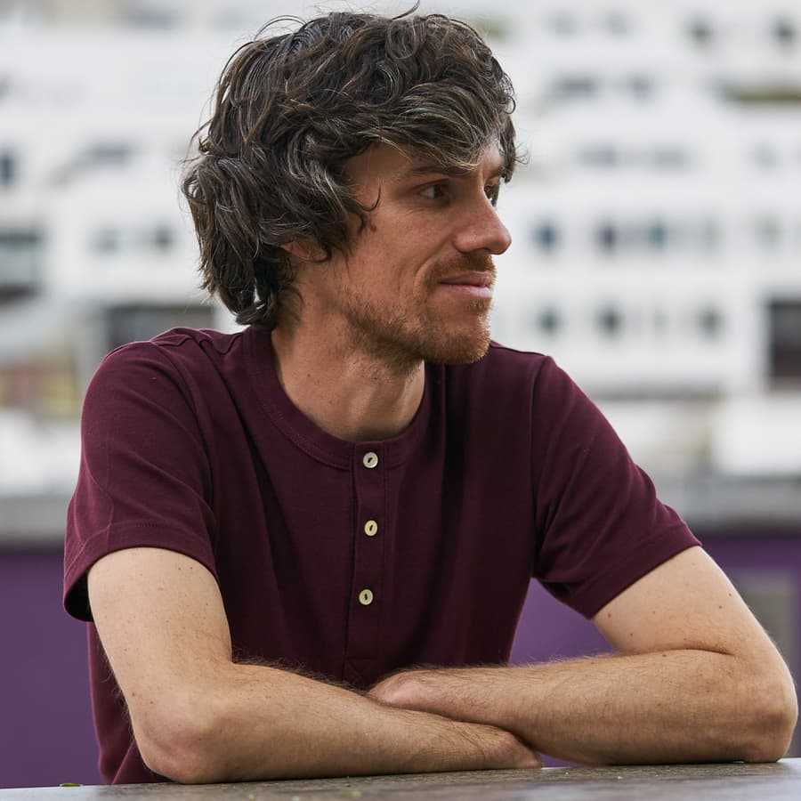 Henley coton bio hommes bordeaux foncé