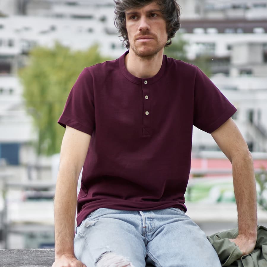 Henley lie de vin coton biologique