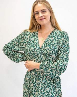 ROBE DE CÉREMONIE ZADY MANCHES BISHOPS 100% ECOVERO, IMPRIMÉ FEUILLE