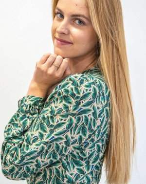 ROBE DE CÉREMONIE ZADY MANCHES BISHOPS 100% ECOVERO, IMPRIMÉ FEUILLE