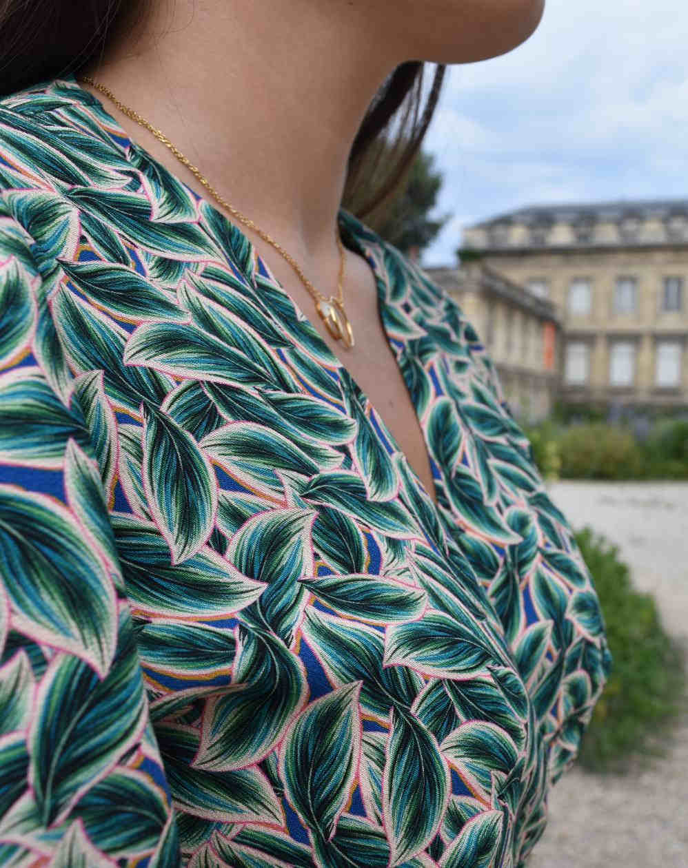 Zady Manches Papillon imprimé feuille verte - 100% Viscose 2