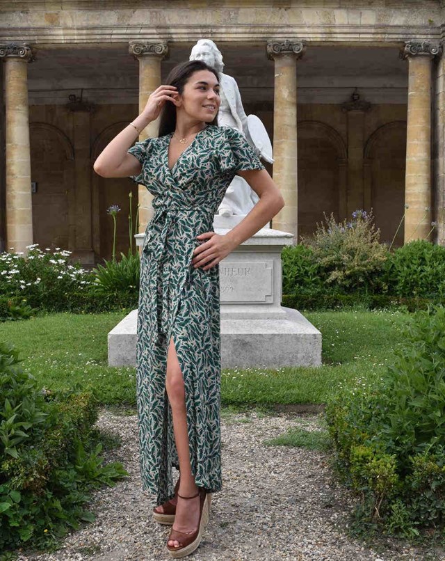 Zady Manches Papillon imprimé feuille verte - 100% Viscose 4
