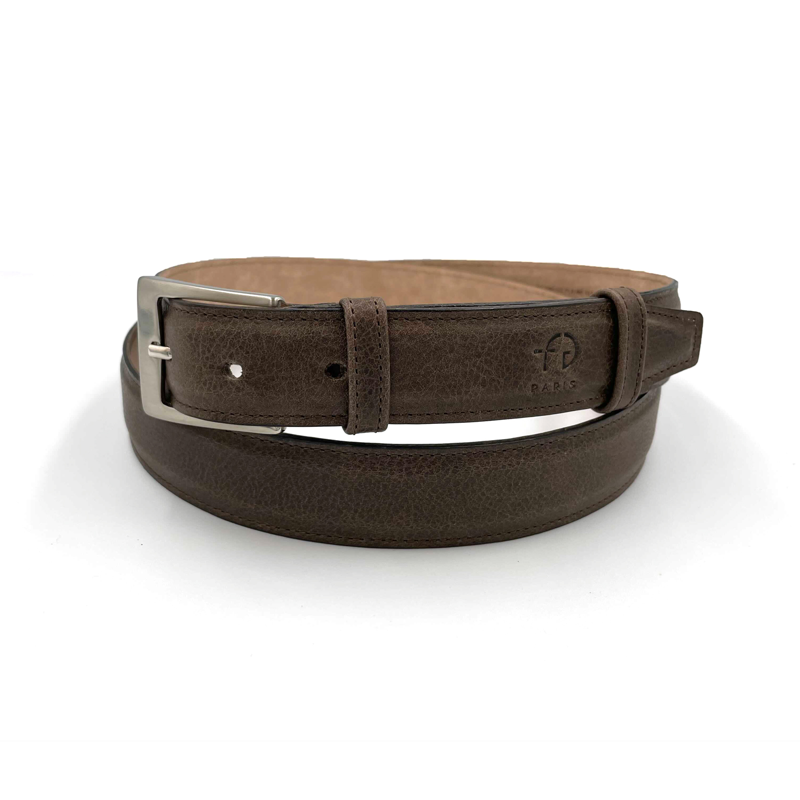 Ceinture-marron-chocolat-réglable-casual-chic-pour-hommes-en-cuir-pleine-fleur-grainé-surpiquée