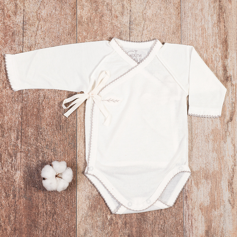 Packshot du body croisé en bambou bio picot taupe