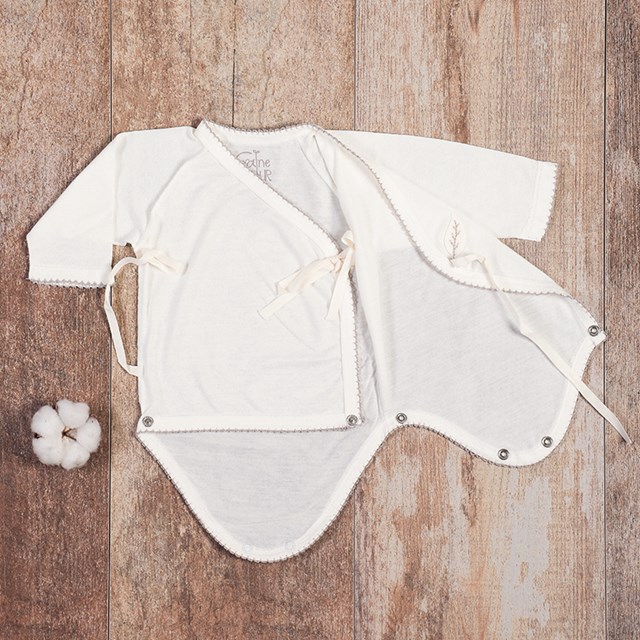 Packshot du body croisé en bambou bio picot taupe