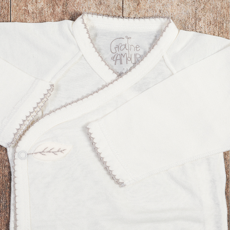 Packshot du body croisé en bambou bio picot taupe