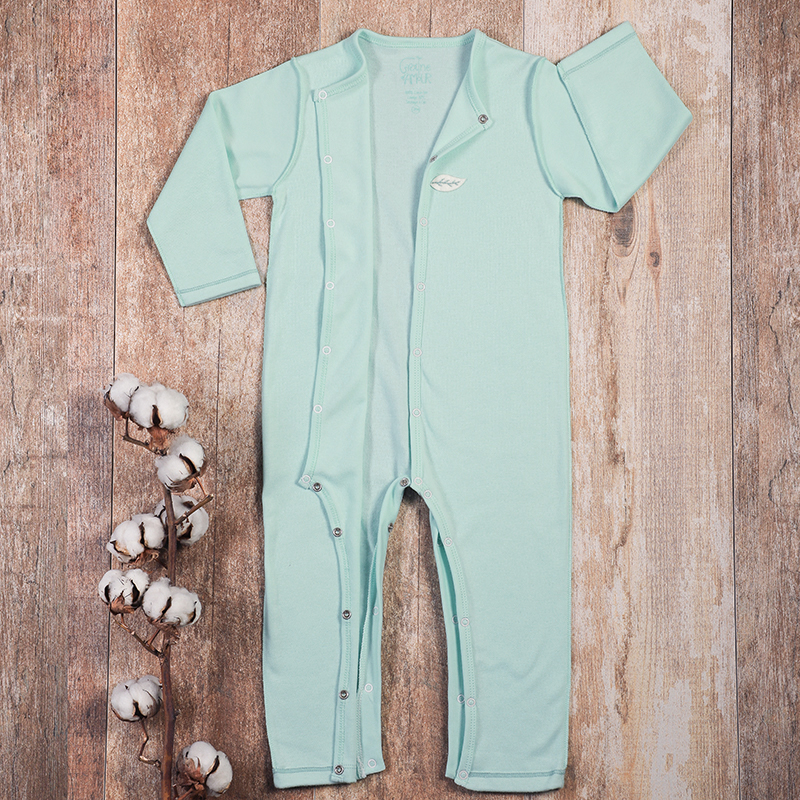 Packshot du pyjama bleu sans pieds interlock en coton bio
