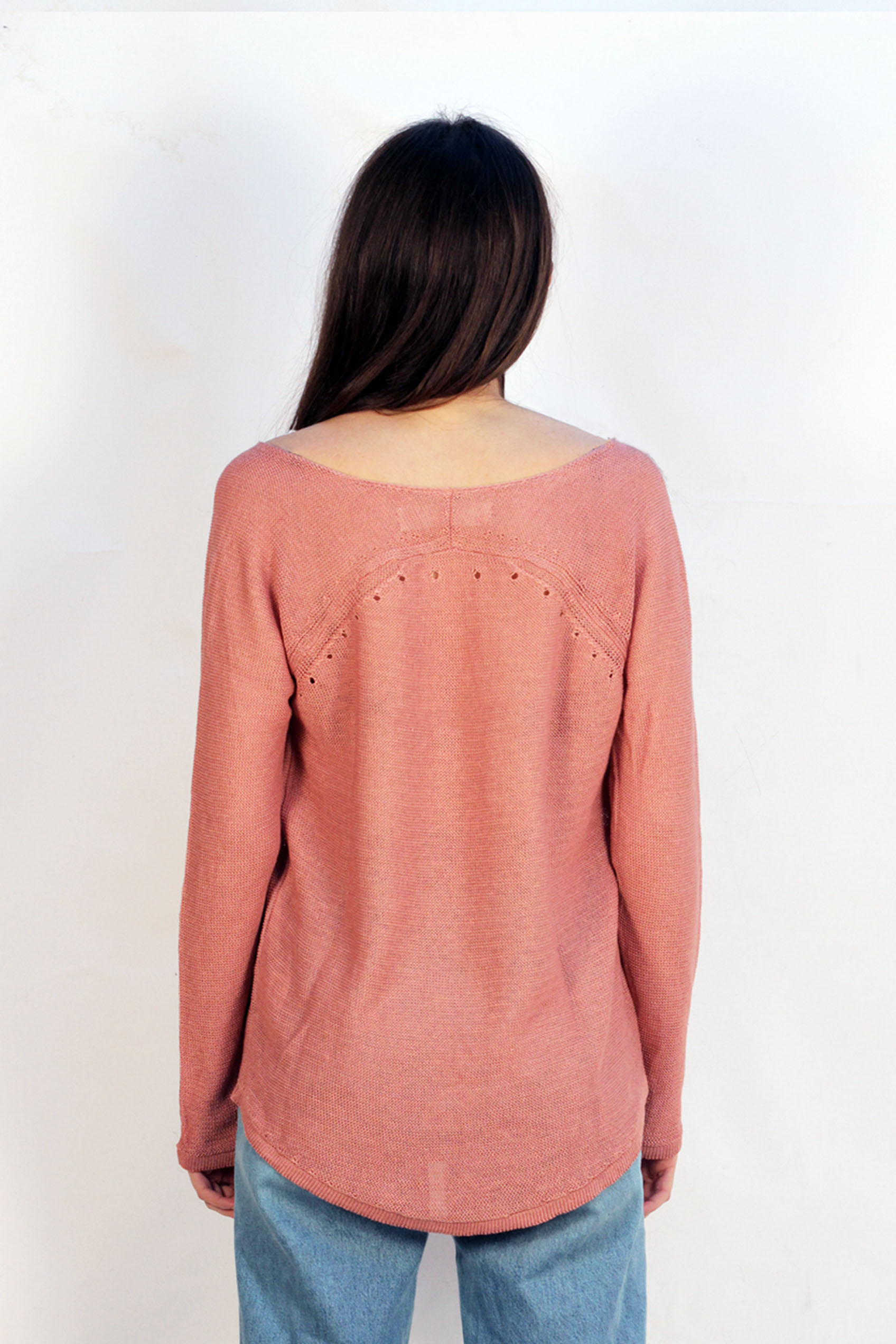 Pull persil col V 100% lin  - bleu jean 15