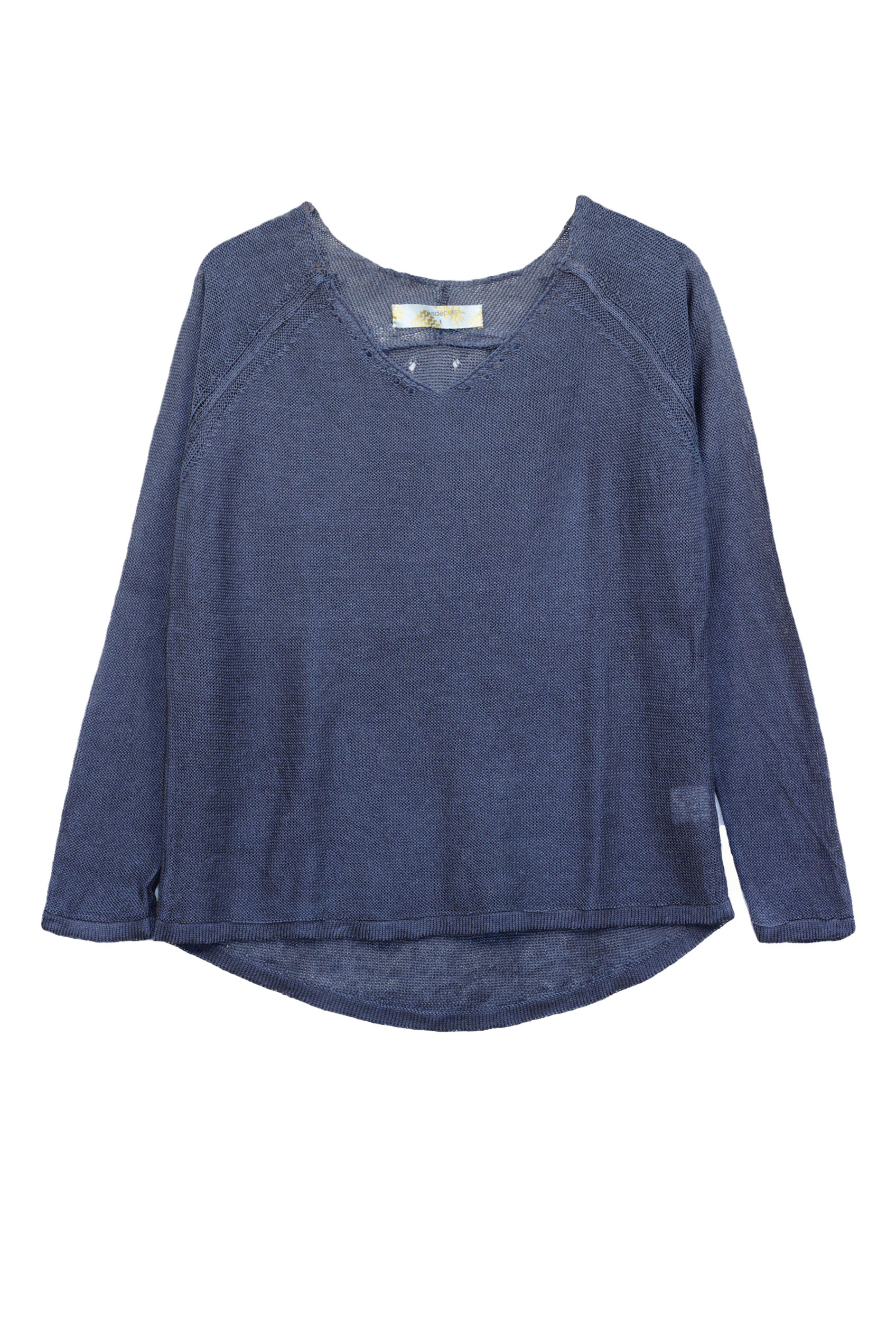 Pull persil col V 100% lin  - bleu jean 12