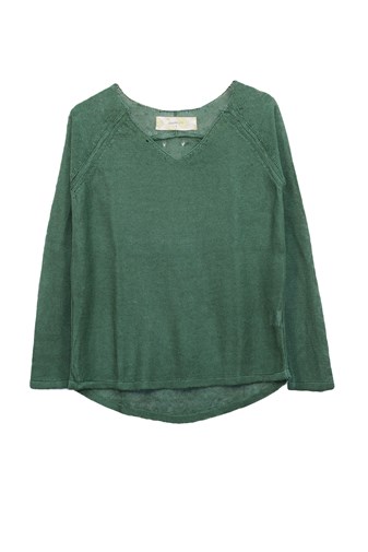 Pull persil col V 100% lin  - Vert Jungle