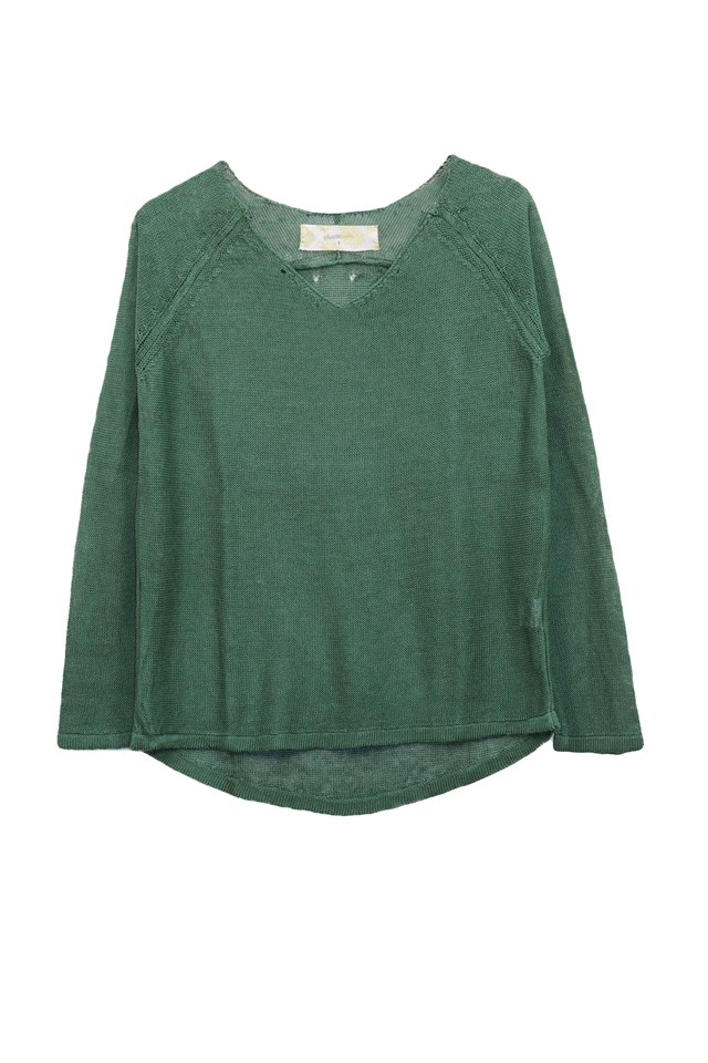 Pull persil col V 100% lin  - Vert Jungle 8