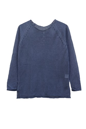 Pull Oseille col bateau 100% lin   - bleu jean