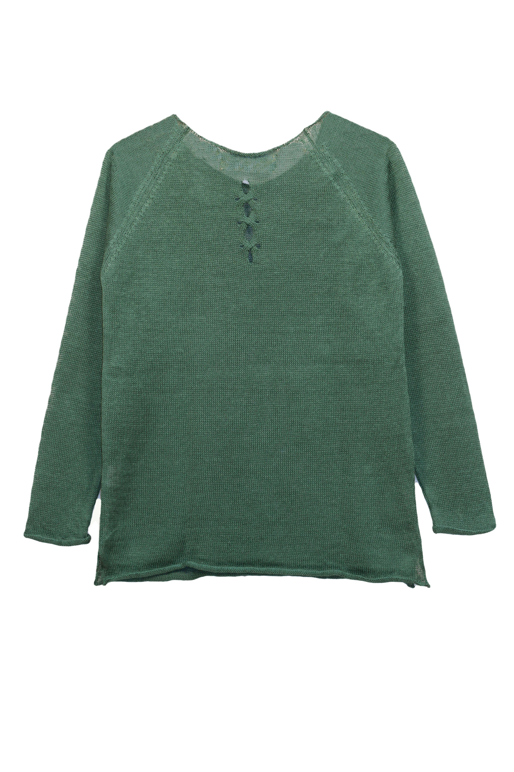 Pull Oseille col bateau 100% lin   - Vert Jungle 13