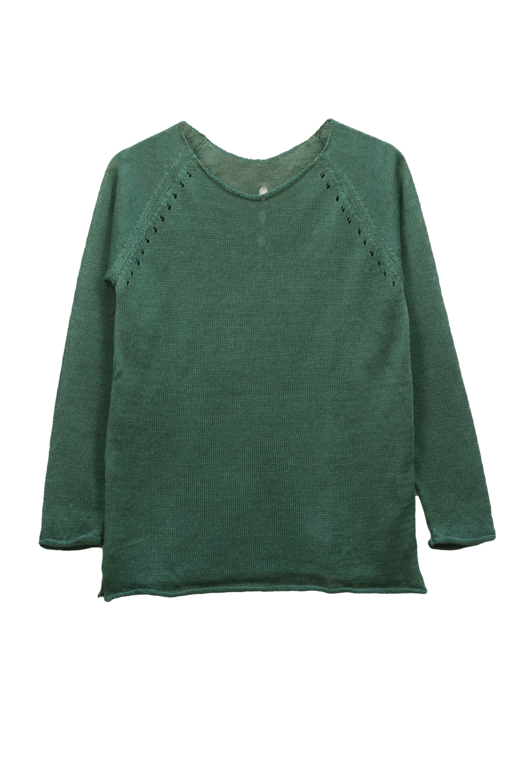 Pull Oseille col bateau 100% lin   - Vert Jungle 12