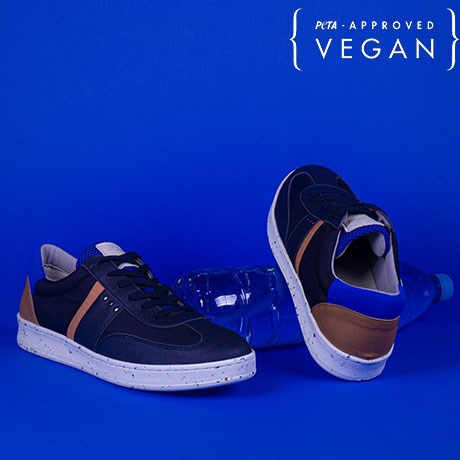 Baskets VIVACE Marine, Bleu et Cognac 100% recyclée et végane Face et Dos