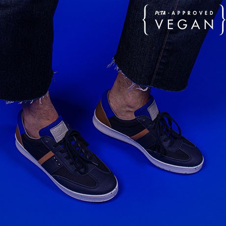 Baskets VIVACE Marine, Bleu et Cognac 100% recyclée et végane Porter Homme