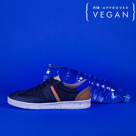 Baskets VIVACE Marine, Bleu et Cognac 100% recyclée et végane Profil