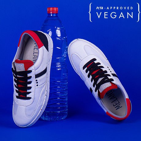 Baskets VIVACE Blanche, Noir et Rouge 100% recyclée et végane Face et Dos