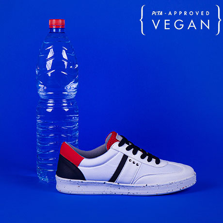 Baskets VIVACE Blanche, Noir et Rouge 100% recyclée et végane Profil