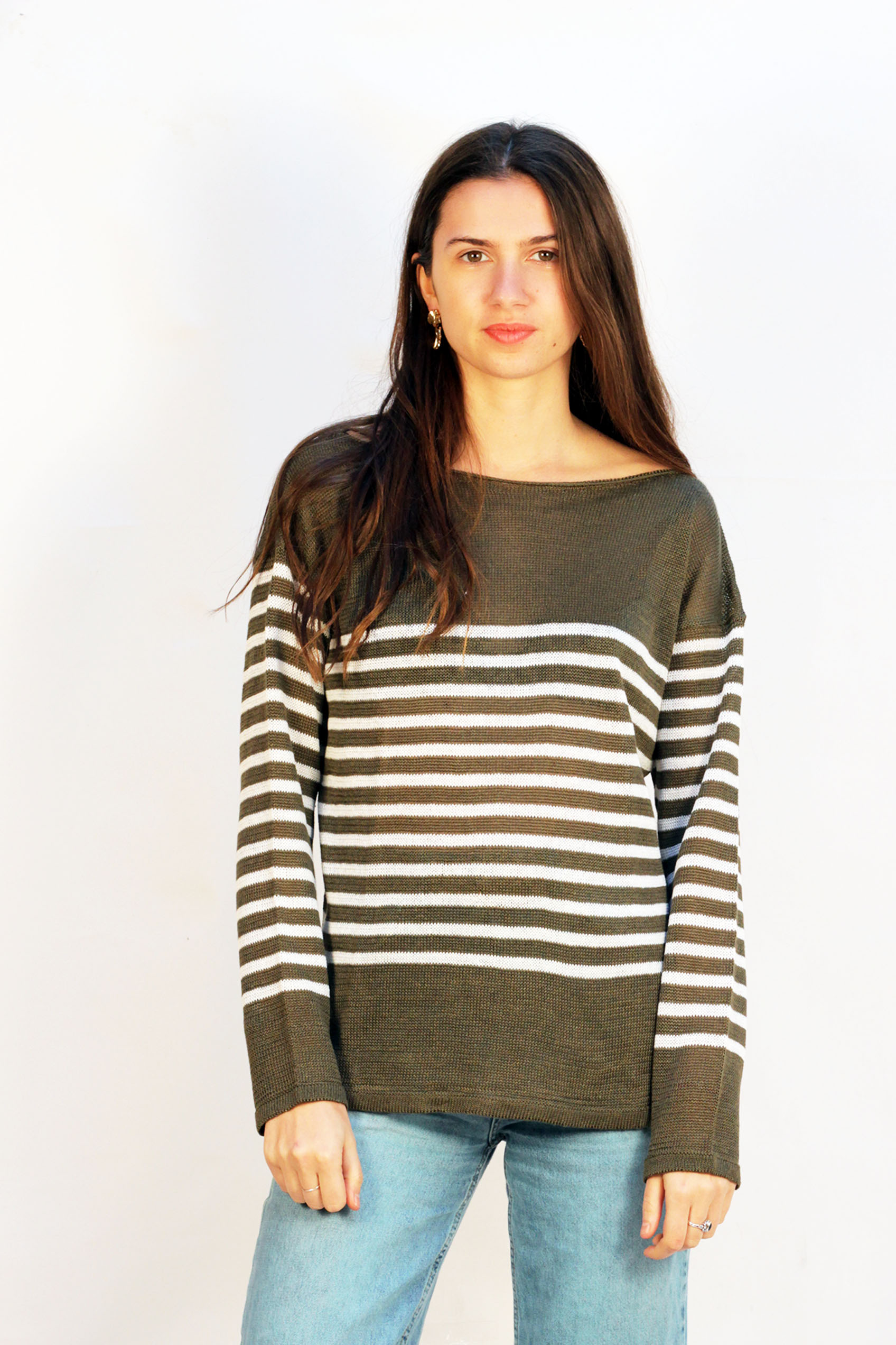 Marinière col bateau 100% lin - Lin/vert 4